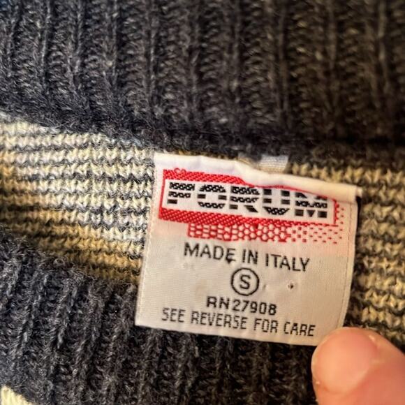 Forum Made in Italy Mens Wool Blend Geometric Knit Sweater Black Beige Small 90s - Picture 2 of 11